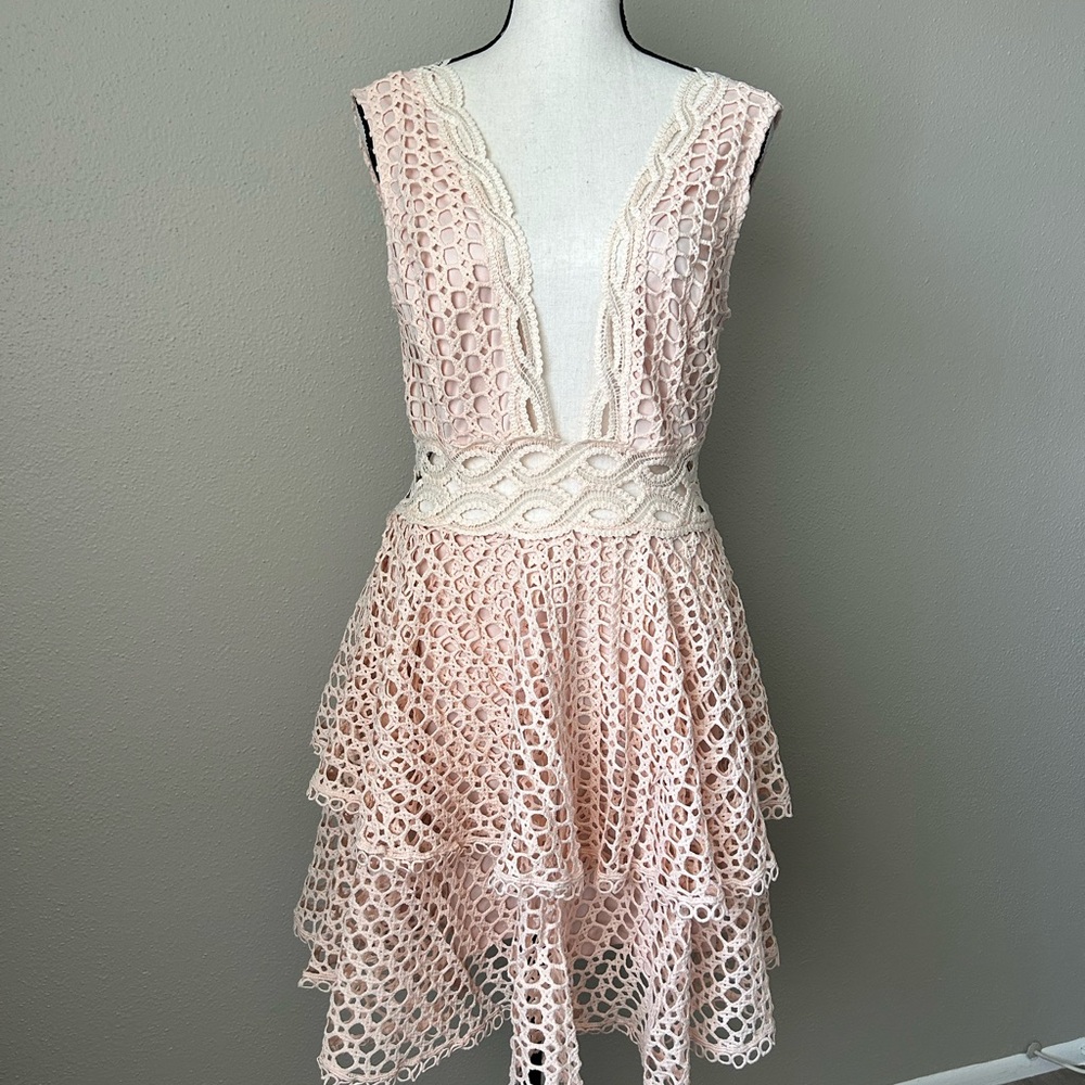 Vibrant Pink and Tiered Mini Dress with Plunge Neckline